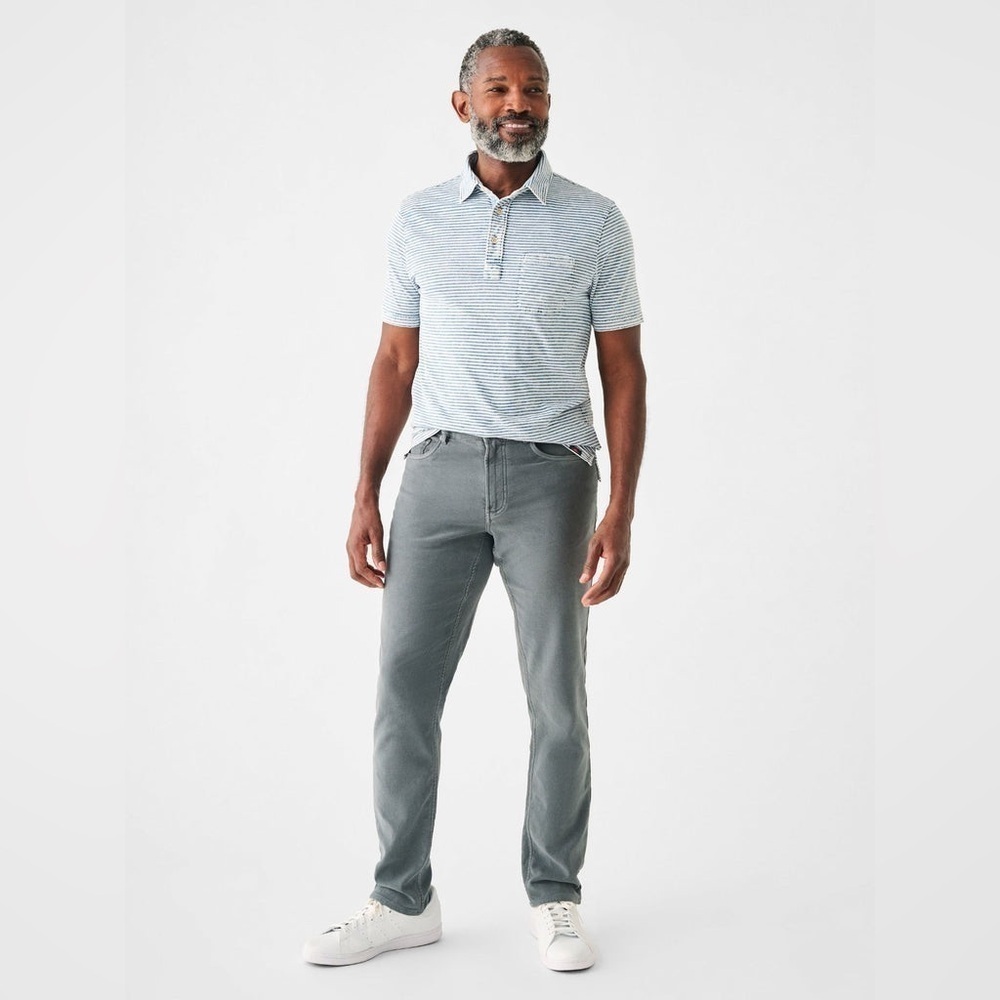 Faherty Short Sleeve Indigo Polo in Salt Wash Indigo Stripe XXL